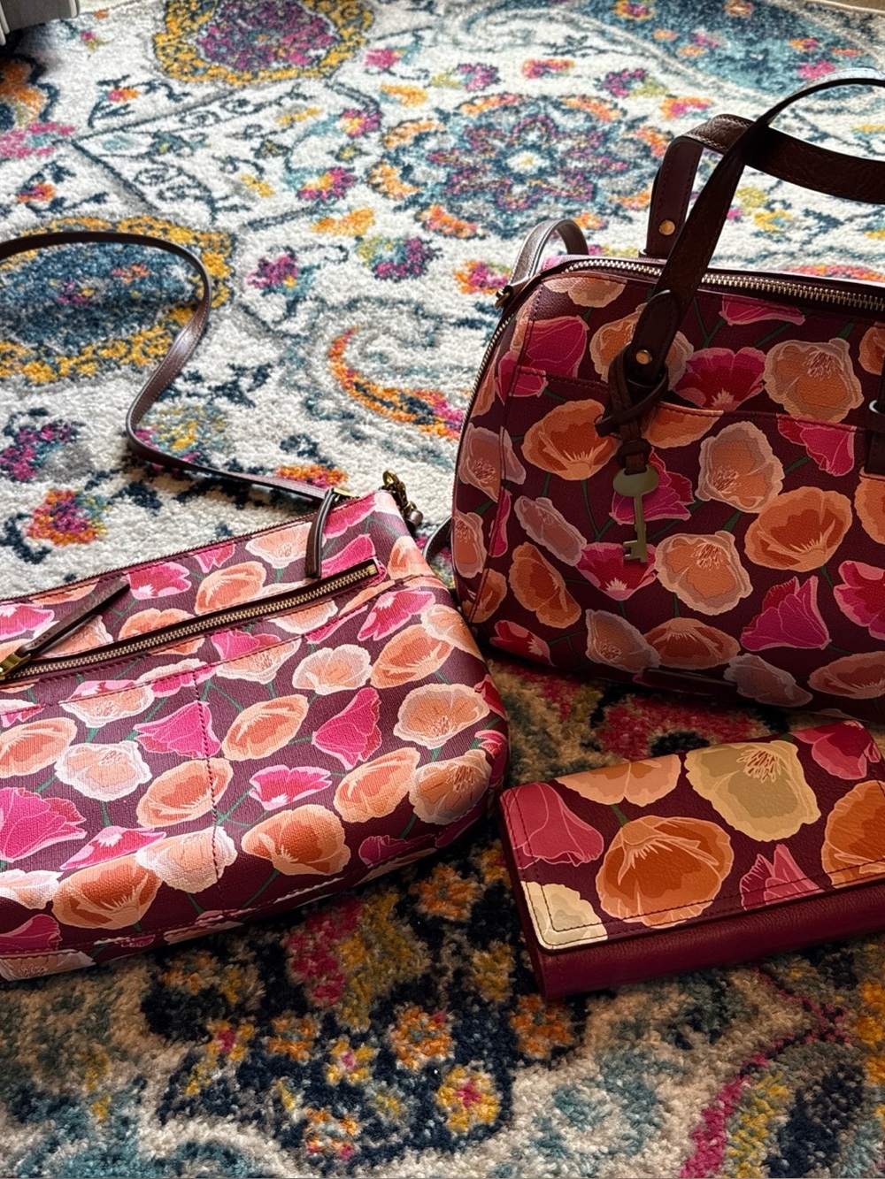 Fossil Floral Print Crossbody and Satchel Set with matching Wallet